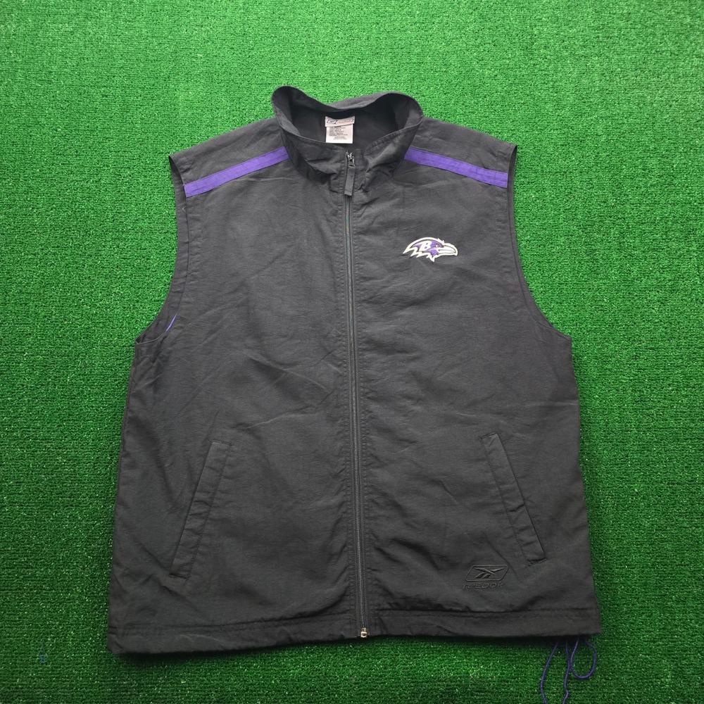 Baltimore Ravens Track Vest Mens Large Black Vintage Reebok NFL Team Full Zip